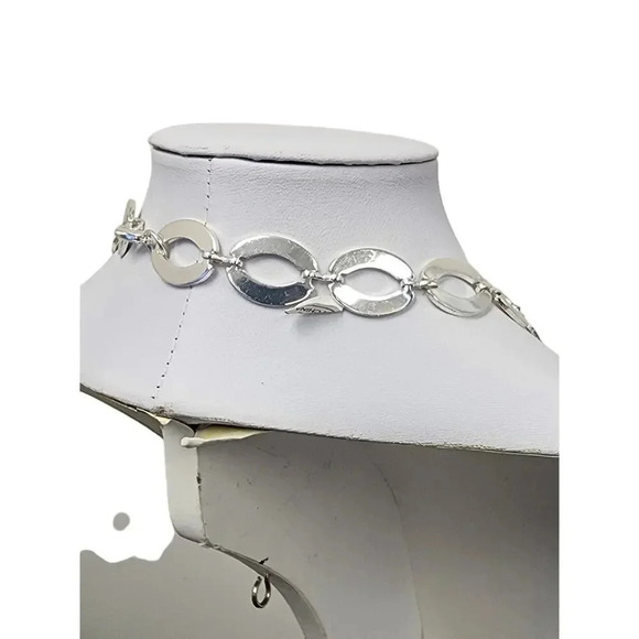 Vintage Silver Oval Metal Necklace with Silver Tone Clasp – 22 inch Approx - Picture 3 of 3